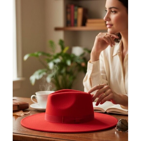 DESIGNER LACK OF COLOR RED WIDE BRIM FEDORA XLARGE